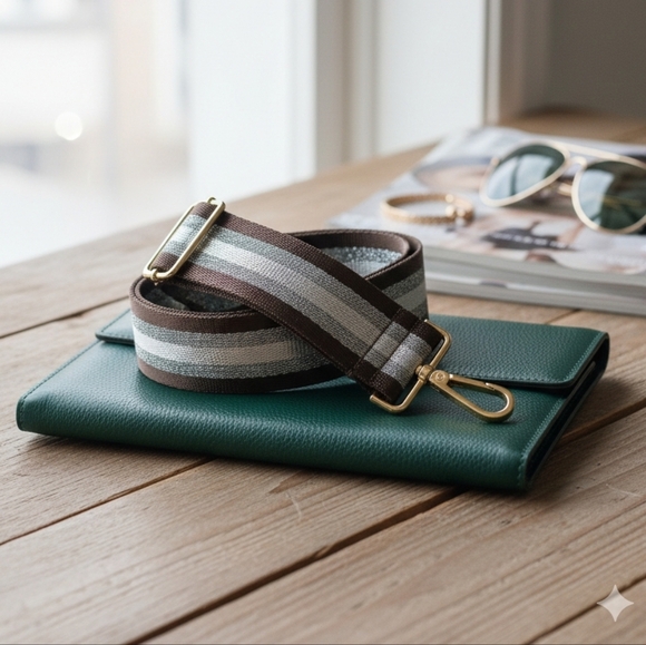 Trendy Adjustable Brown Silver Stripe Bag Replacement Strap Golden Hardware - Picture 5 of 9